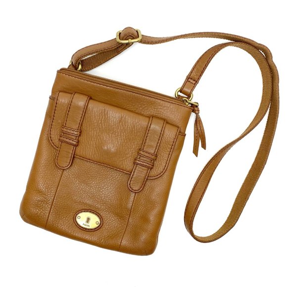 Fossil Handbags - FOSSIL Brown Pebbled Leather Crossbody Purse